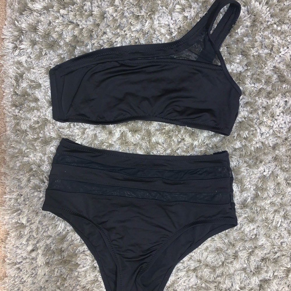 one shoulder black bikini
